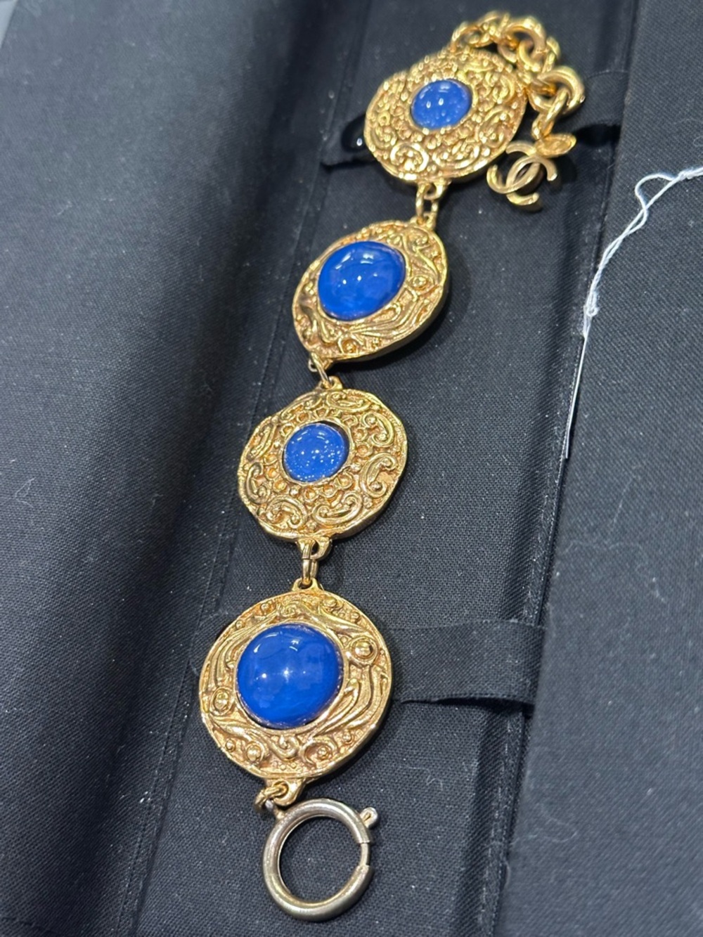 Pre Owned CHANEL Gold-Tone Bracelet with Blue Cabochons